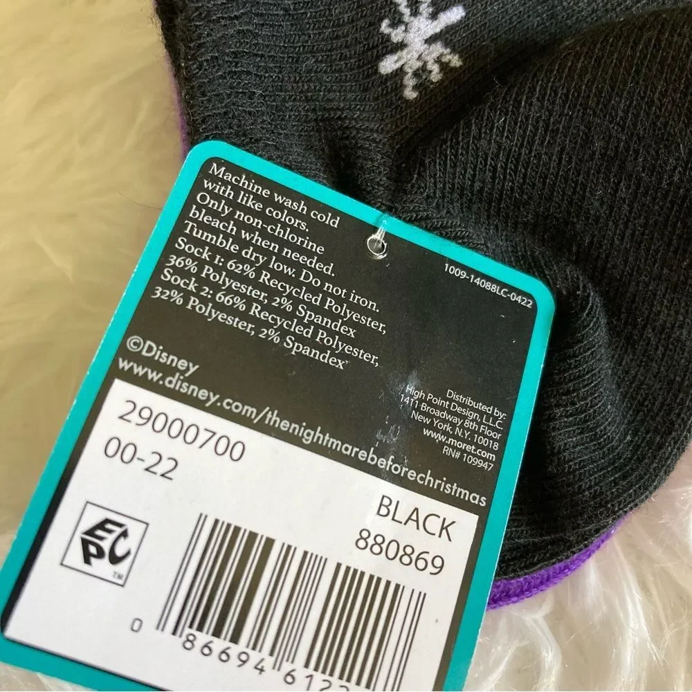 The Nightmare Before Christmas 2 Pairs No Show Socks NWT Jack & Sally